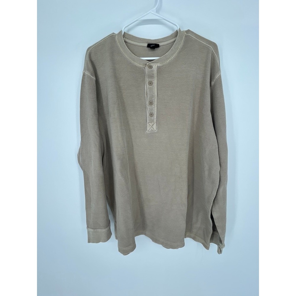 Cherokee Mens XL Waffle Knit Thermal Henley Y2K Granola Cabincore Outdoor Layers